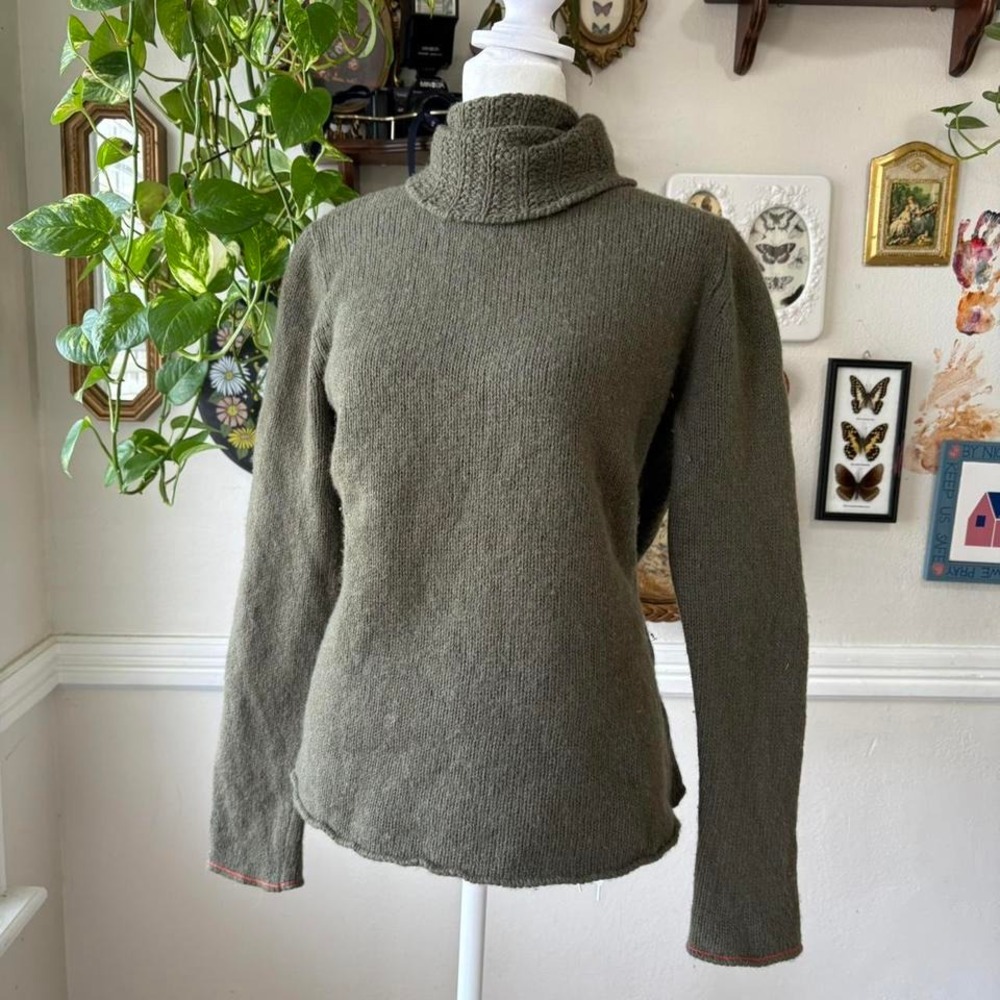 Vintage Y2K‎ GAP Women's XL Turtleneck Lambs Wool/Cotton Green Knitted Sweater
